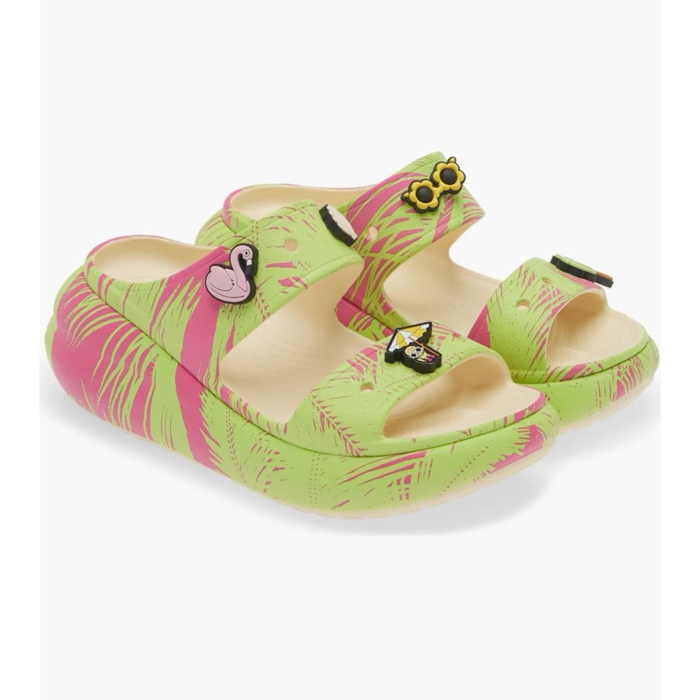 Crocs Crush Spring Break Charms Vanilla Multi Unisex Sandals Sz W 9 M 7 NWT